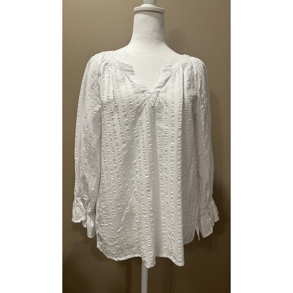 Tommy Bahama Womens Blouse S/P White Textured Stripes 100% Cotton Cottage Core - Picture 1 of 9